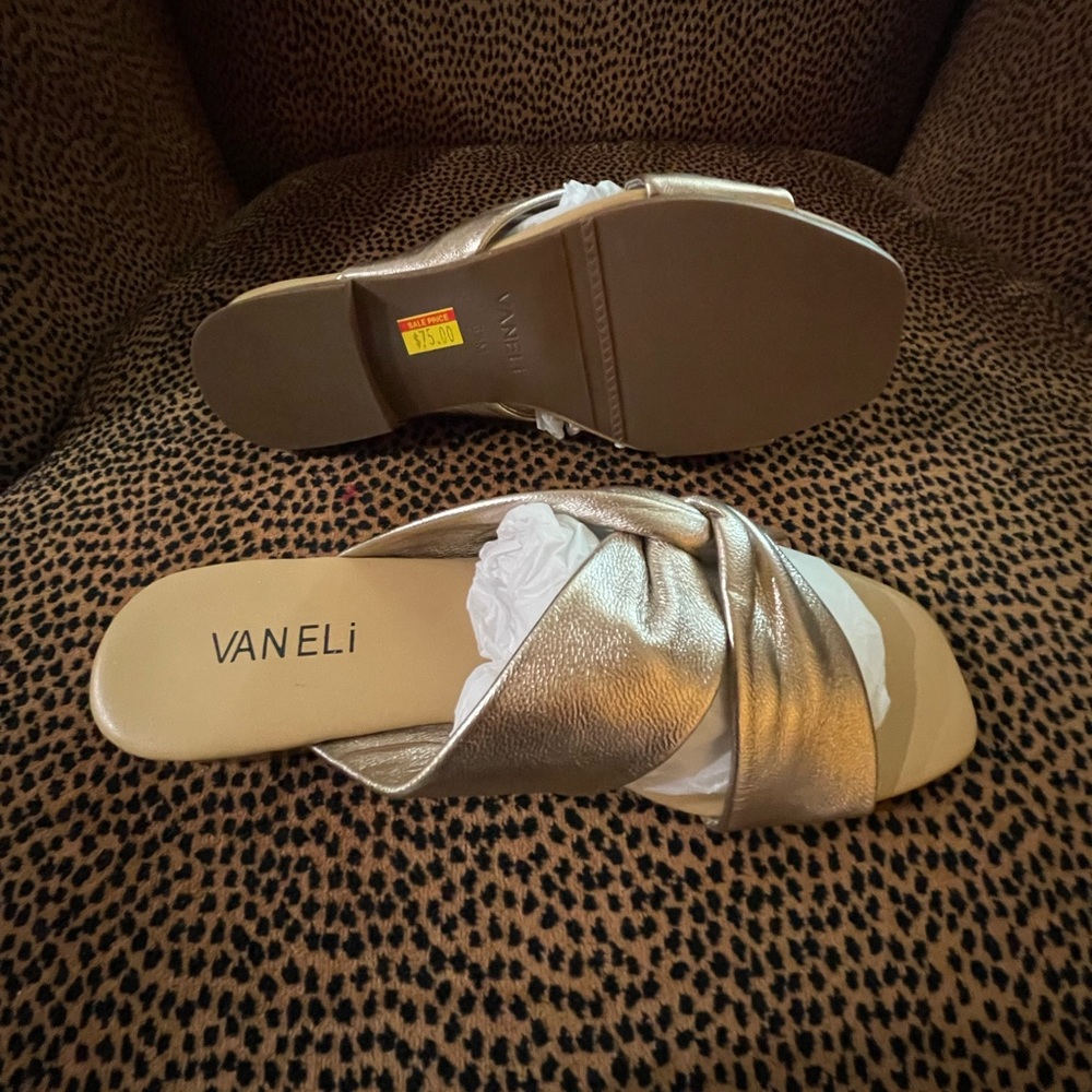 Vaneli Gold Metallic Sandals with Twisted Design - Picture 2 of 6